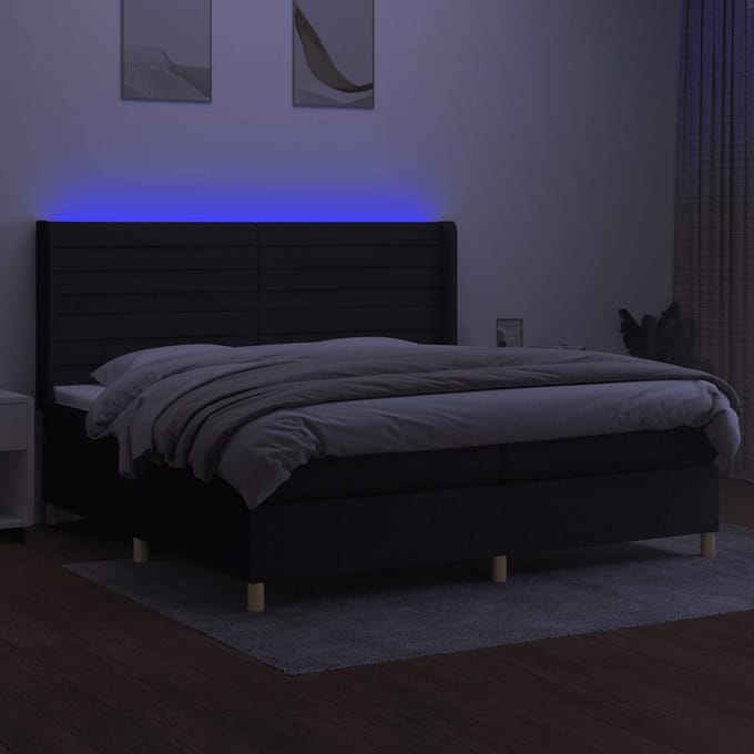 vidaXL - Boxspring - met - matras - en - LED - stof - zwart - 200x200 - cm