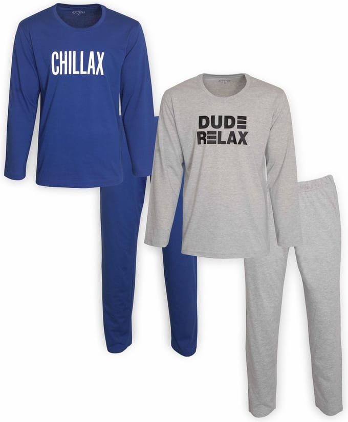 Aprox Heren Pyjama - Pyjama Set - DUO-PACK - Kobaltblauw & Grijs Melange - Maat L