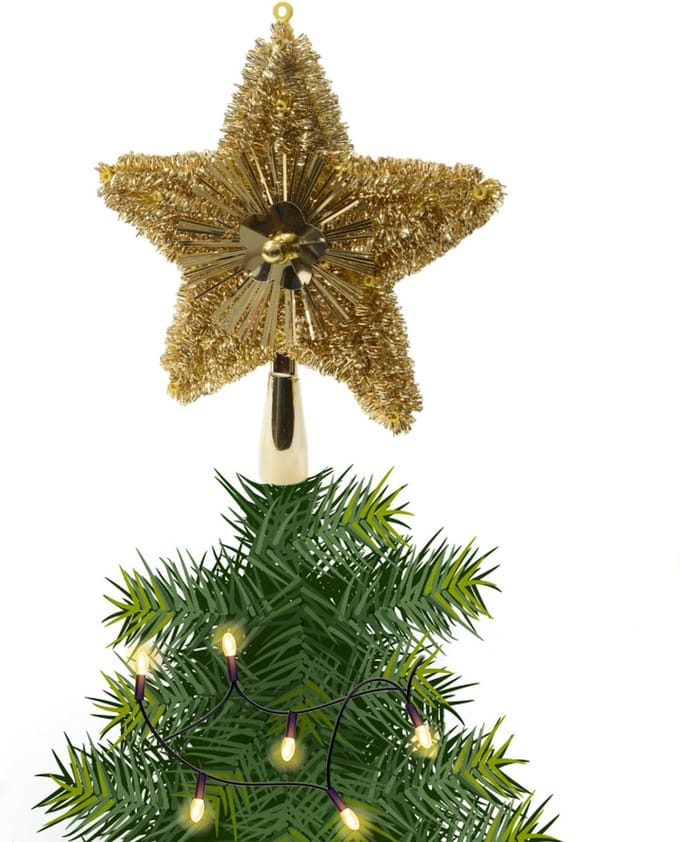 Decoris Kerstboompiek - 1x - goudkleurig - ster piek - 23 cm