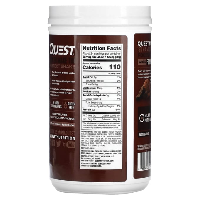 Quest Nutrition, Poudre de Protéines, Milk-shake Chocolat, 1,6 lb (726 g)