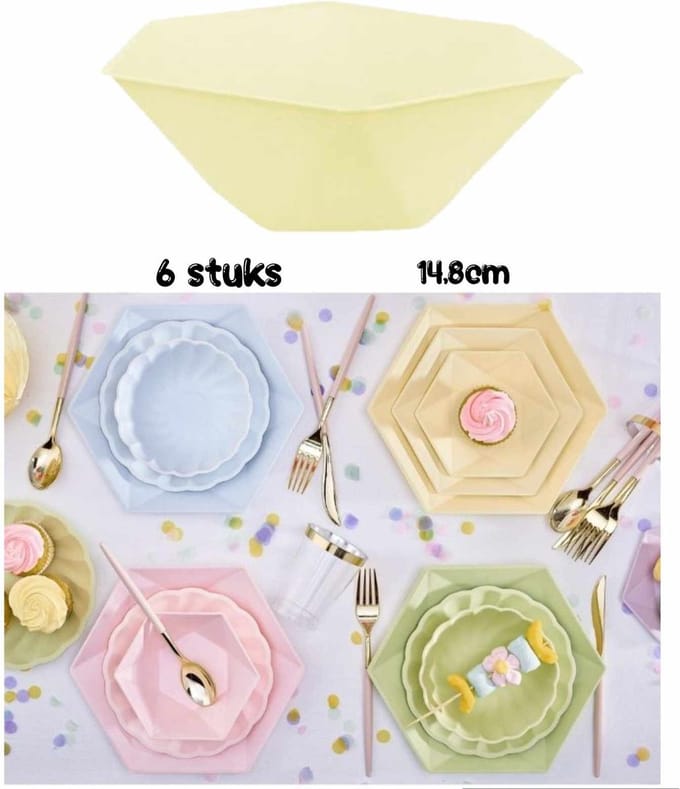 Kleur Vert Decor Geel Zeshoekig Diep Bord Set van 6 Stuks 15,8 cm