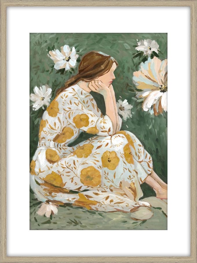 Schilderij met glas 60x80cm vrouw bloemen
