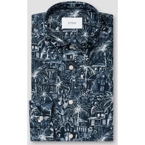 Eton Overhemd Rich Style Fantasy Pattern Linnen Navy / male