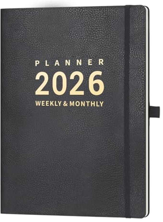 A4 agenda 2022 met weekoverzicht, leren omslag en elastische sluiting