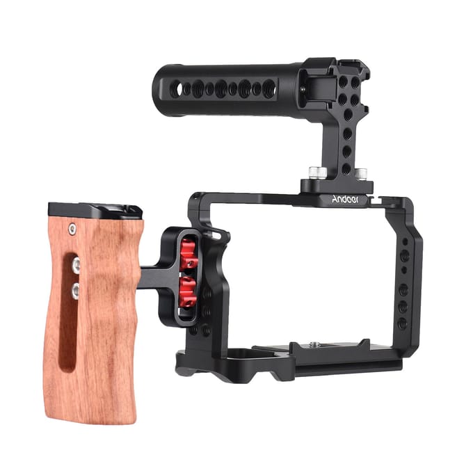 Andoer Camera Videokooi + Bovenhandgreep + Zijhandgreep Kit Aluminium Camera Videokooi met With Top Handle & Side Grip black