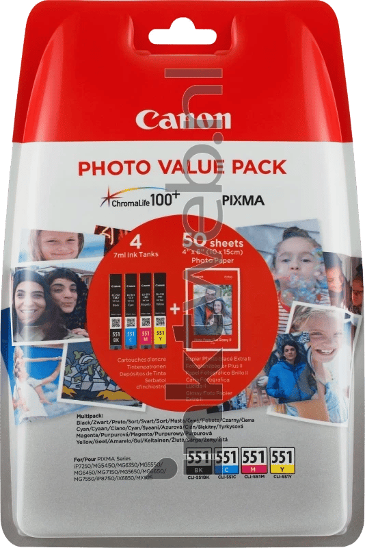 Canon CLI-551 Multipack met fotopapier zwart en kleur (Origineel)