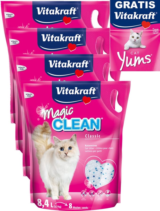 Vitakraft Magic Clean kattenbakvulling - 5 L - 6 stuks met GRATIS Cat Yums 40 gram