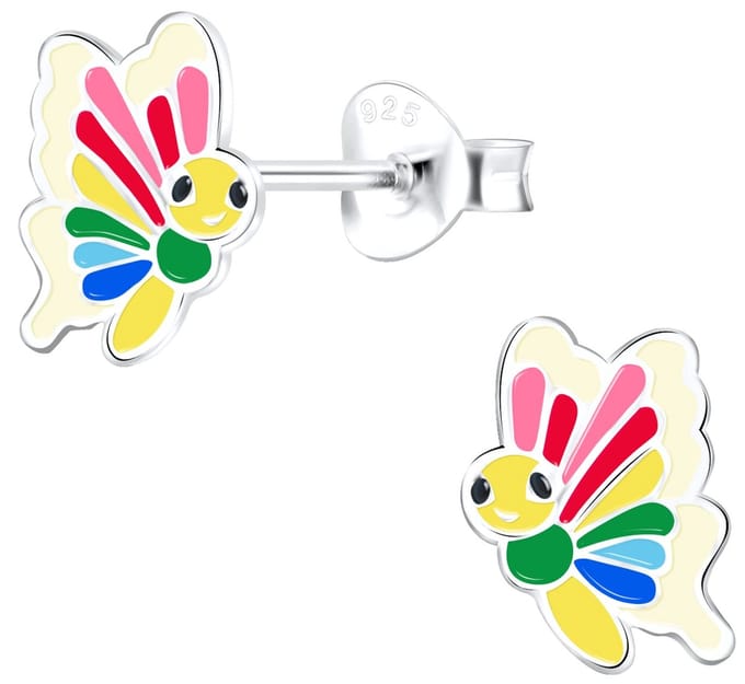 Joy|S - Zilveren vlinder oorbellen - 6 x 9 mm - multicolor
