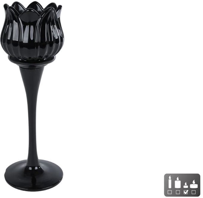 Theelichthouder Tulp zwart glas