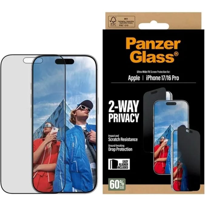 PanzerGlass Screenprotector geschikt voor Apple iPhone 17 Glazen | PanzerGlass Ultra-Wide Fit Privacy Screenprotector Privacy - Case Friendly - Zwart