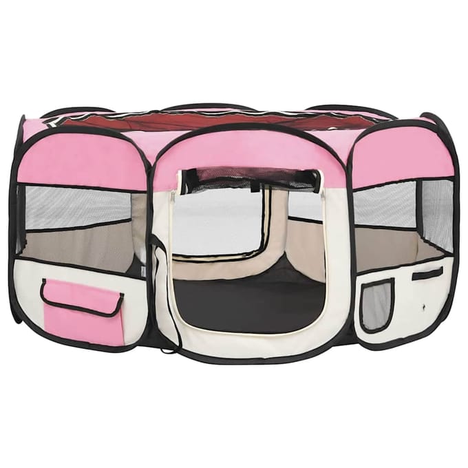 vidaXL - Hondenren - inklapbaar - met - draagtas - 145x145x61 - cm - roze
