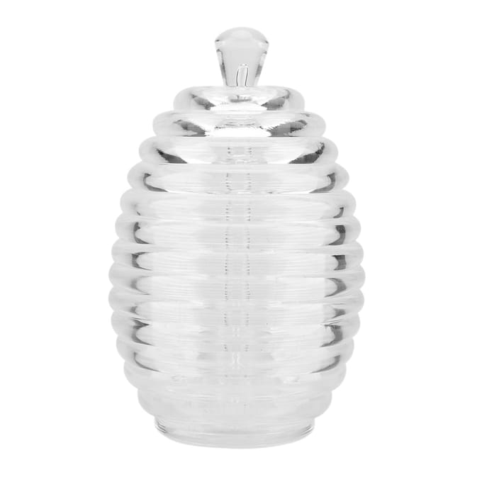 Pot à miel transparent en forme de ruche de 265 ml avec compte-gouttes pour conserver et distribuer le miel white