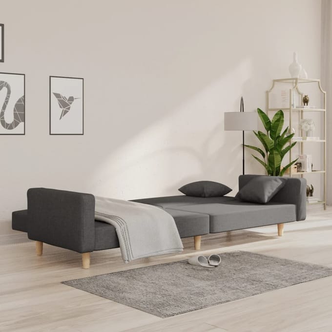 vidaXL - Slaapbank - 2-zits - met - 2 - kussens - stof - donkergrijs