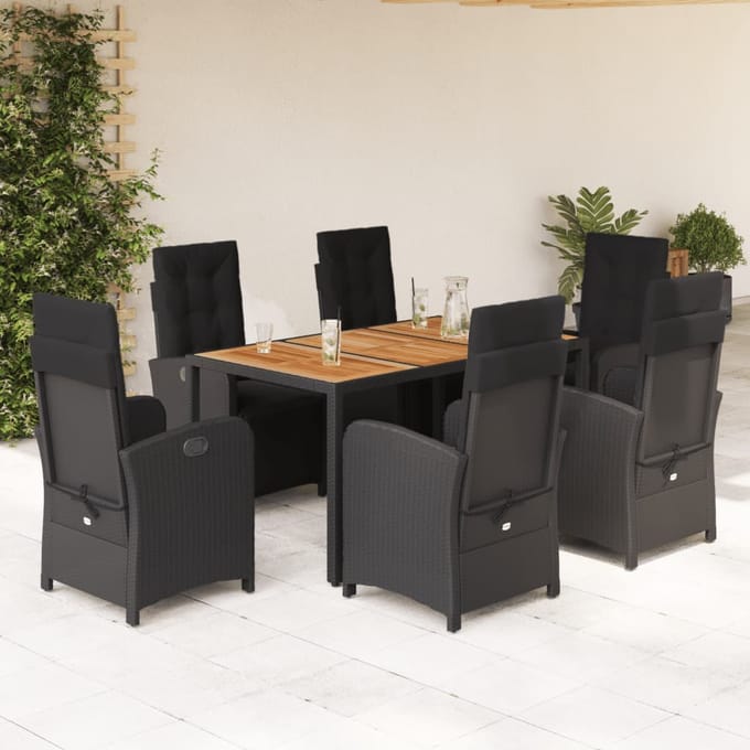 vidaXL - 7-delige - Tuinset - met - kussens - poly - rattan - zwart