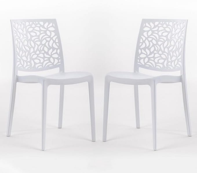 Set van 2 Witte Hars Stoelen met Glasvezel - Geschikt voor Binnen en Buiten