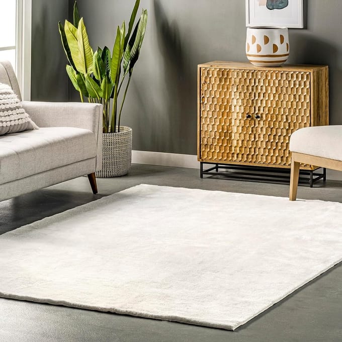 Flycarpets Solid Hoogpolig & Wasbaar Effen Vloerkleed - Wit - 120x170 cm