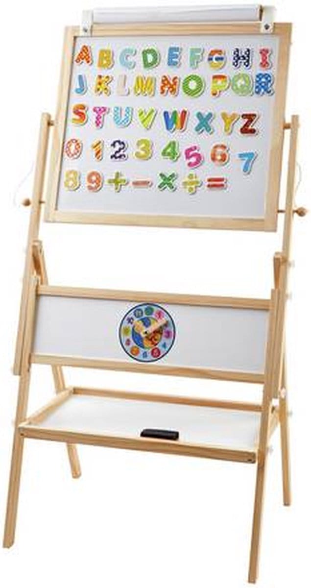 Houten Schoolbord 2in1 op standaard  Krijtbord & magnetisch whiteboard