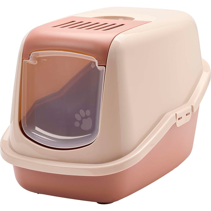 Savic kattenbak Nestor - Startset: toilet champagne roze/ toscane rood + 2 filters + 12 zakken