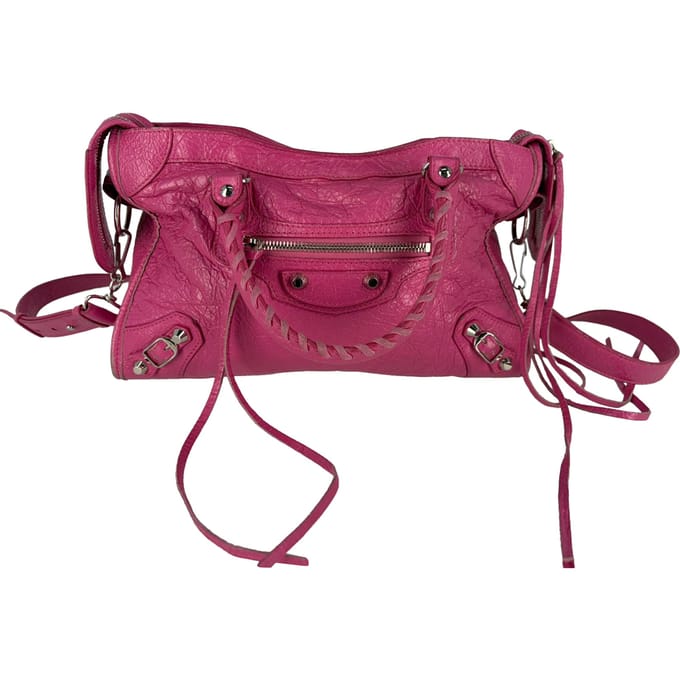Balenciaga Small Classic City Studs tas in roze leer