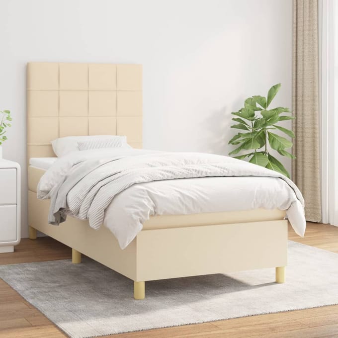 vidaXL - Boxspring - met - matras - stof - crèmekleurig - 80x200 - cm