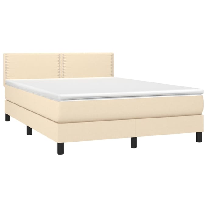 vidaXL - Boxspring - met - matras - stof - crèmekleurig - 140x190 - cm