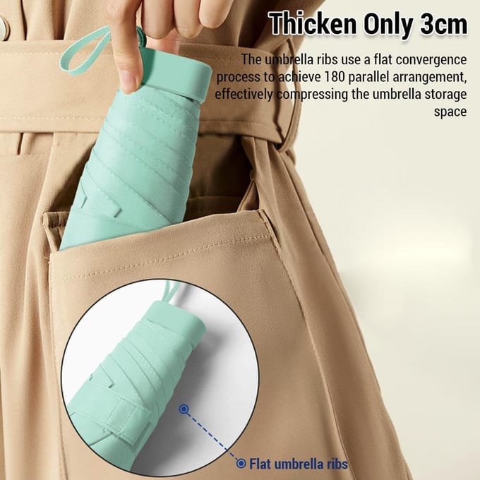 Mini-reiszonneparaplu Waterdichte opvouwbare paraplu Capsulevormparaplu met koffer wit