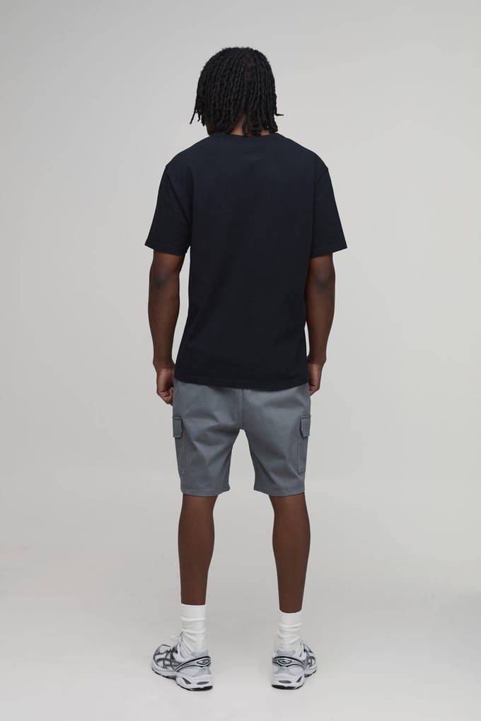 Lange Smalle Pasvorm Twill Middellange Cargo Shorts | Grey | Size Medium