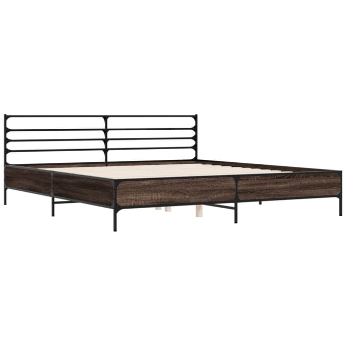 vidaXL - Bedframe - bewerkt - hout - metaal - bruin - eikenkleur - 200x200 - cm