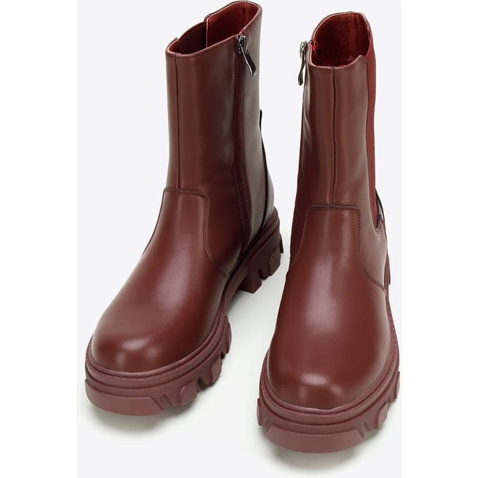Wittchen Dames Leren Platform Chelsea Boots Kersen Natuurlijk Leer