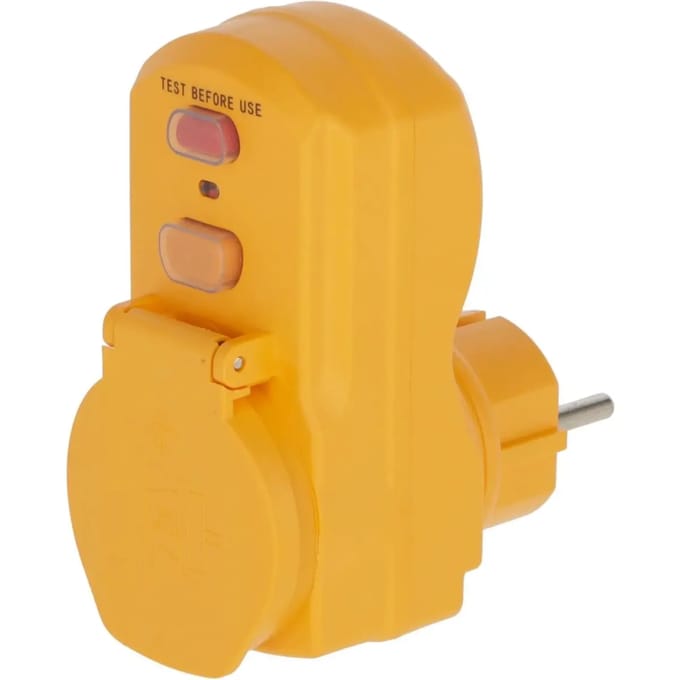 Brennenstuhl persoonlijke beschermingsadapter BDI-A 2 30, 16A, 3500W, aanraakbeveiliging, klapdeksel, tweepolige uitschakeling, voor gebruik buiten en binnen, L 105 x B 50 x H 95 mm, geel