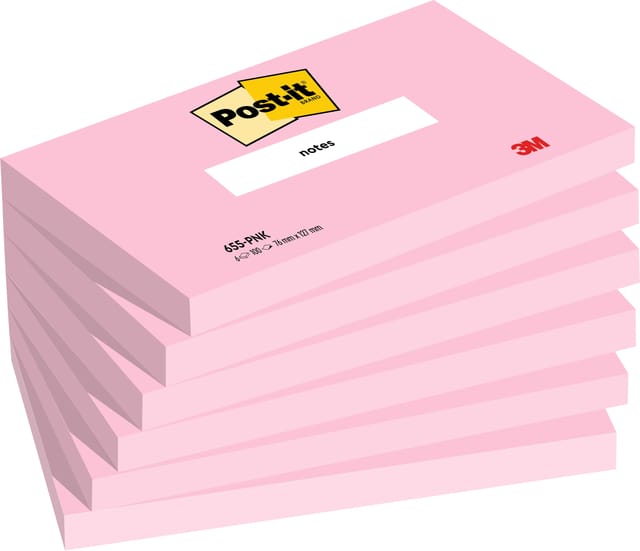 Post-it Notes, 100 vel, ft 76 x 127 mm, roze (flamingo pink), PAK VAN 6