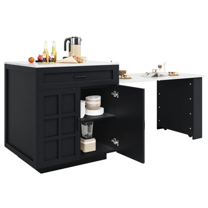 Bartafel - MUVOE - 133-202x70x93,5 cm - Telescopisch uitschuifbaar - 2 lades - 4 vakken zwart