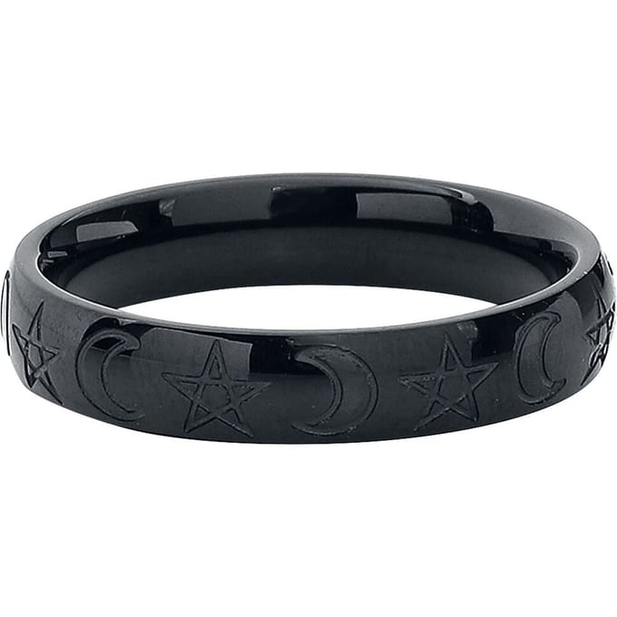etNox Mond und Pentagramm Unisex Ring - zwart - 65