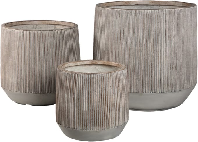 PTMD Olav Light Brown Fiber Cement Pot Set Of 3 Low