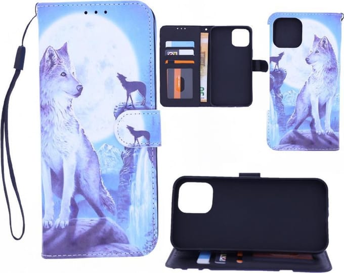 Bookcase Geschikt voor: iPhone 12 hoesje met print - Wolf