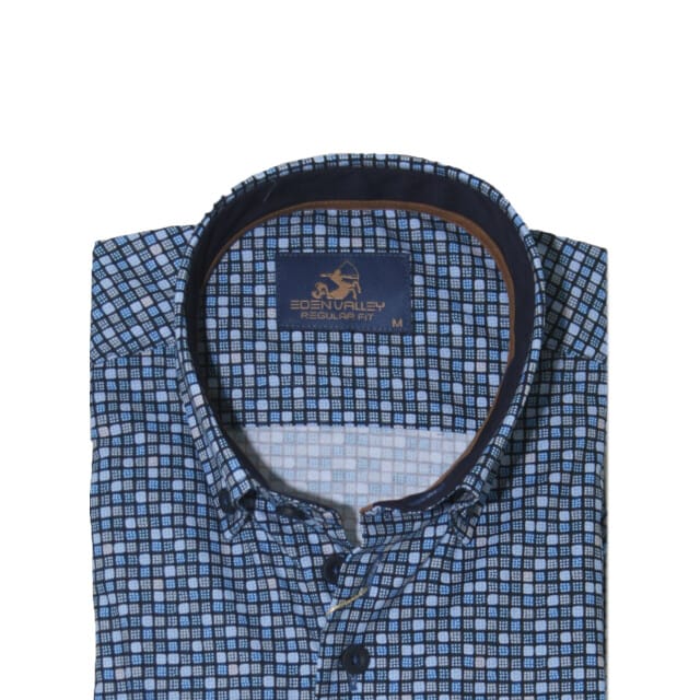Eden Valley - Lange mouw overhemd - Mannen - M - Blauw - Katoen - 515026 Regular fit