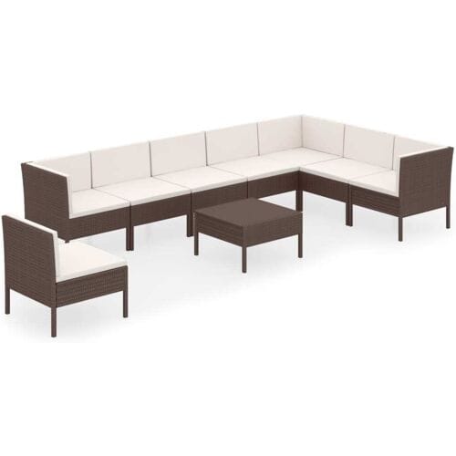 vidaXL - 9-delige - Loungeset - met - kussens - poly - rattan - bruin