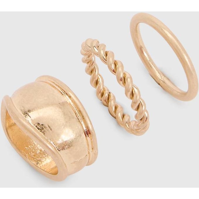 boohoo Dames Geborsteld Gouden Chunky Ringen 3-pack | Maat: Small/Medium