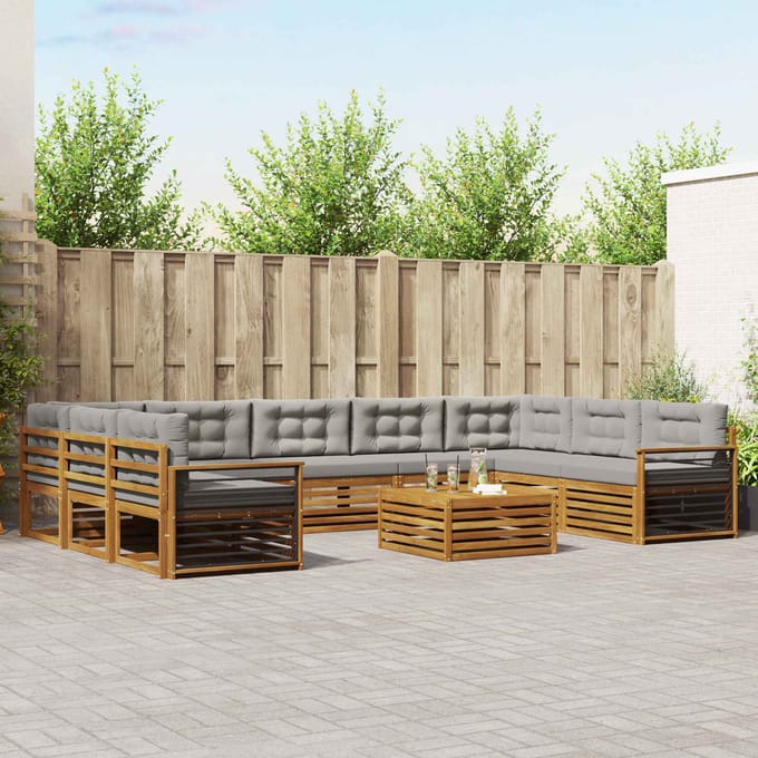 vidaXL - Buiten - bank - set - 10 - st - Natuurlijk - en - Licht - Grijs