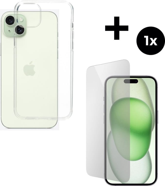 Mobiparts Classic TPU hoesje geschikt voor Apple iPhone 15 Plus met 1 Screenprotector van Gehard Glas - Transparant