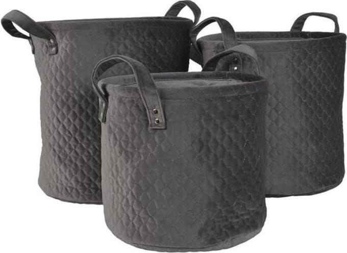 Plantenzak - Set A 3 Pes Velvet Basket W Handle Stone Grey Dia34x35cm
