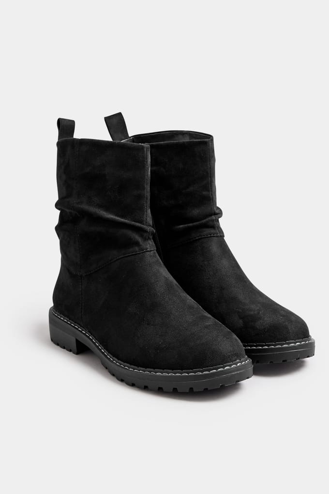 Yours Zwarte Suède Slouch Boots Met Extra Brede Eeepasvormsize 37EEE