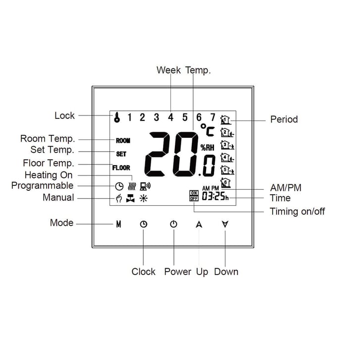 Home Programmeerbare thermostaat voor vloerverwarmingssysteem Smart Touchscreen Heat Only without WiFi wit