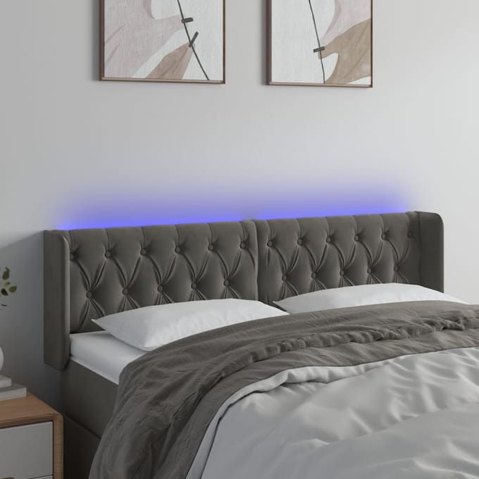 vidaXL - Hoofdbord - LED - 163x16x78/88 - cm - fluweel - donkergrijs