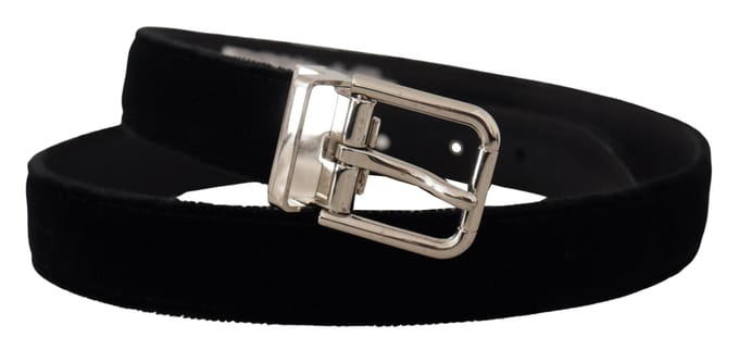 Dolce & Gabbana Zwarte Fluweel Zilverkleurige Metaal Logo Gesp Riem