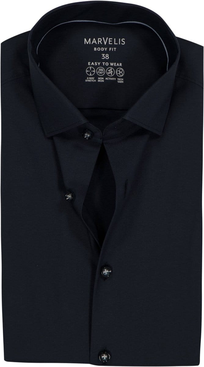 MARVELIS body fit overhemd - twill - zwart - Strijkvriendelijk - Boordmaat: 41