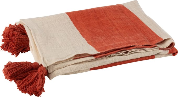 J-Line plaid Strand Groeven - katoen - koraal - 185 x 135 cm