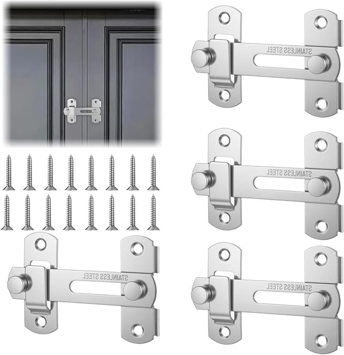 RVS Flip Latch Set van 4 met Bevestigingsschroeven voor Deuren, Tuindeuren en Vensters