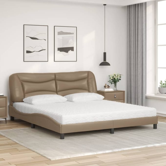 vidaXL - Bed - met - matras - "Hvar" - kunstleer - cappuccinokleurig - 180x200 - cm