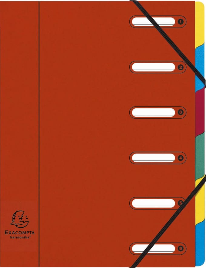Exacompta 8x Sorteermap HARMONIKA® met elastieken en uitgesneden vensters- in glanskarton - 6 indelingen - Rood - 55065E